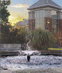 water fountain with the student center in the background