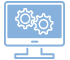 icon computer with gears on screen, blue