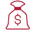 icon bag with dollar sign, red