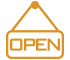 icon sign with open text, yellow