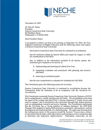 photo of the comprehensive accreditation letter