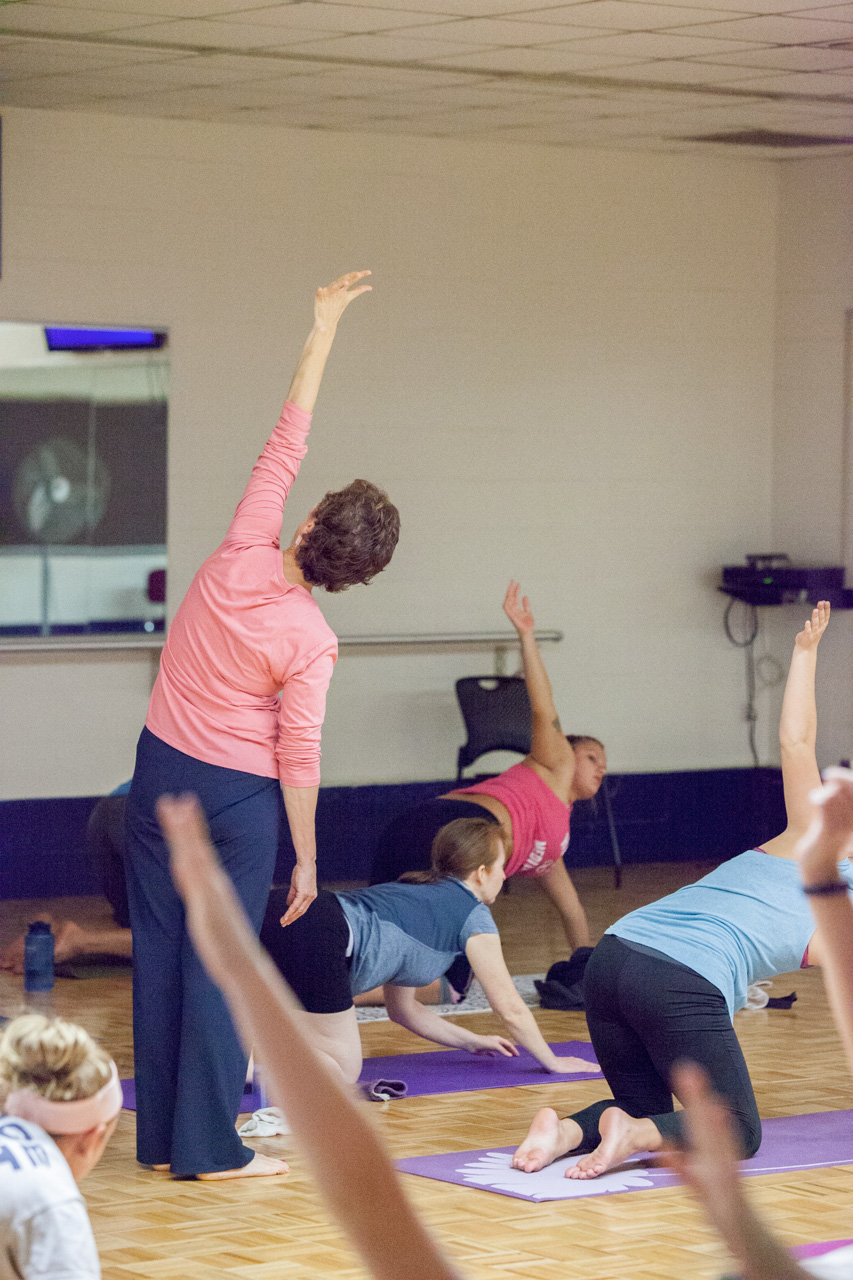 Yoga with students and staff on Eastern's campus