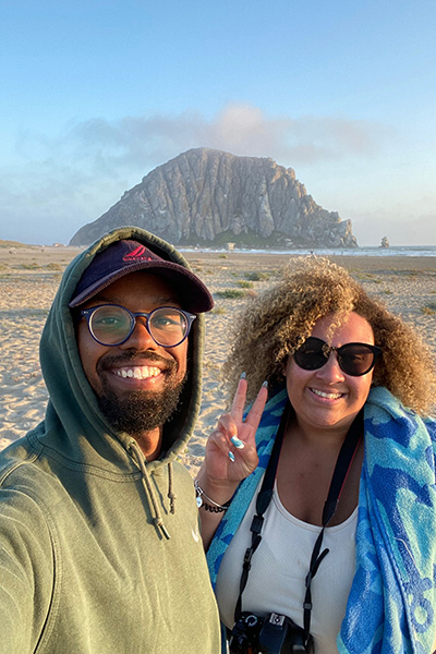 Rachel and Donald on a beach