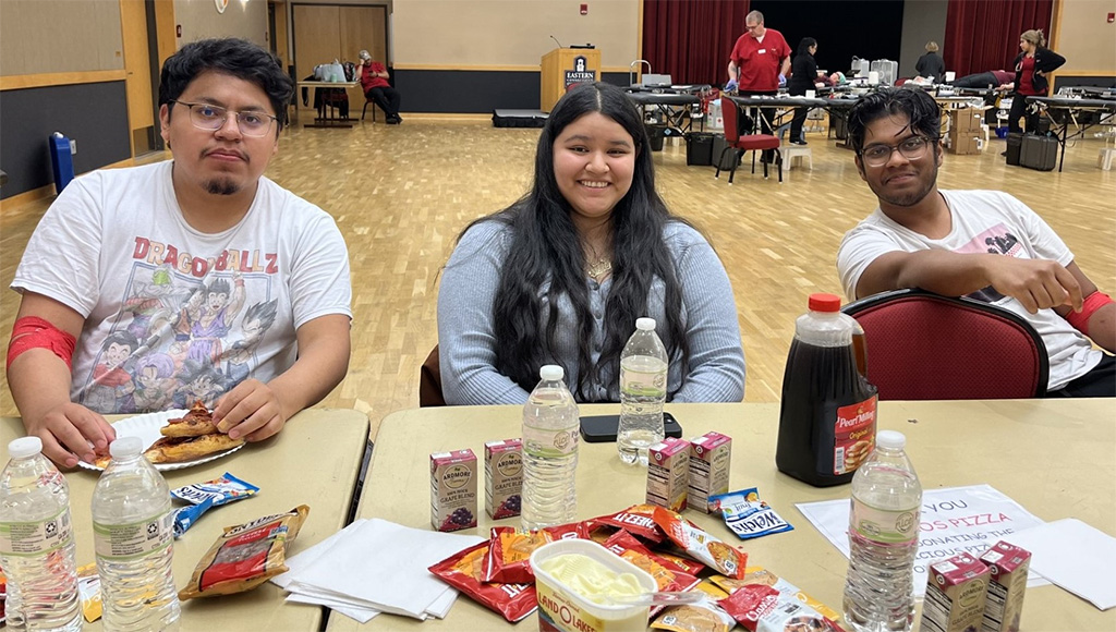 Students posing for photo at blood drive