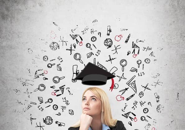 Concept of a young woman who is considering a decision about her education.