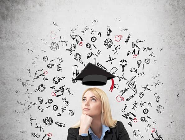 Concept of a young woman who is considering a decision about her education.