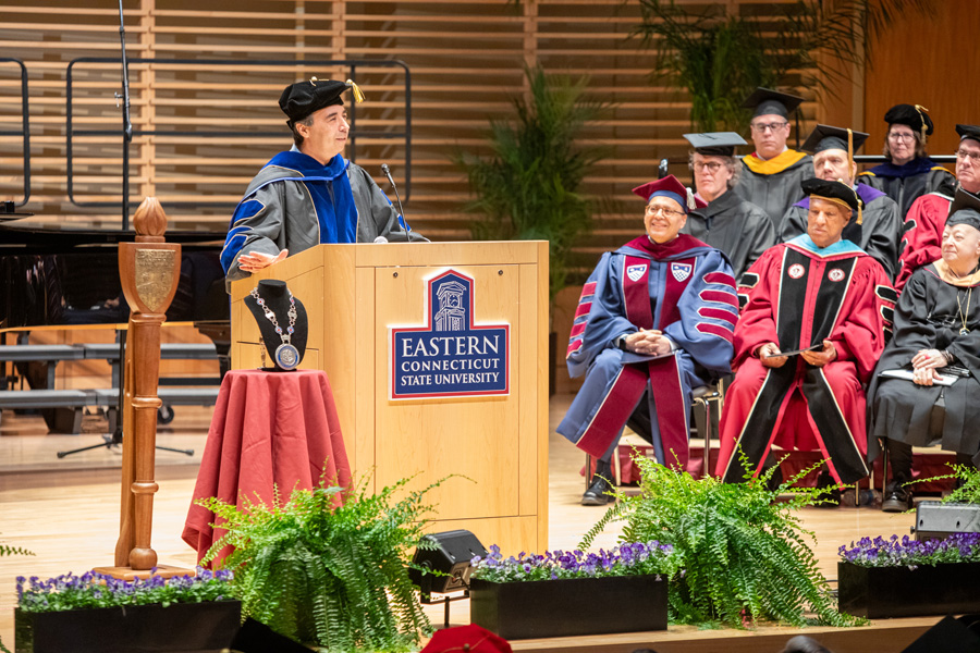 William Lugo, university senate president and sociology professor, presided over the ceremony.