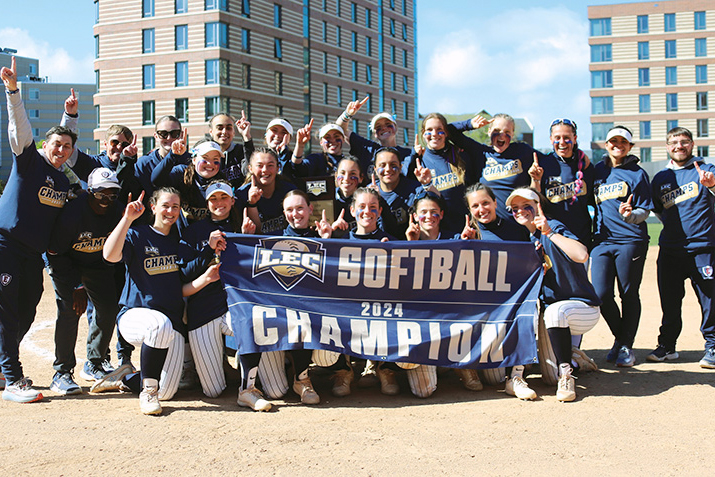 Members of the Eastern Softball team celebrating their 2024 championship win