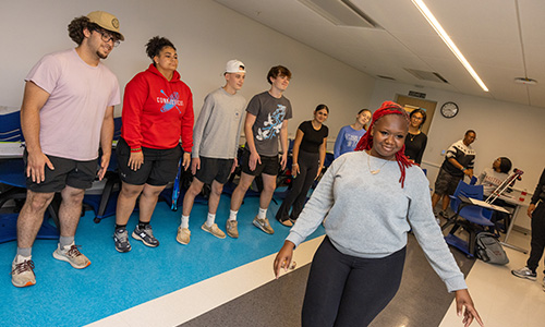 students lining up for activity