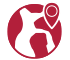 icon globe with location pin, red